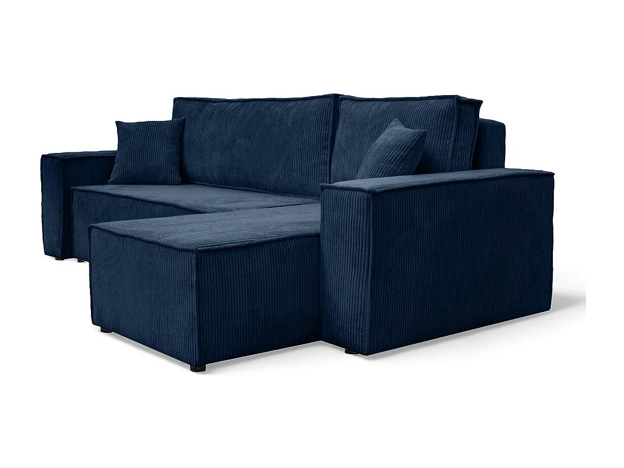 Canapé d'angle FARAH convertible et réversible 4 places en velours cotelé - Bleu foncé