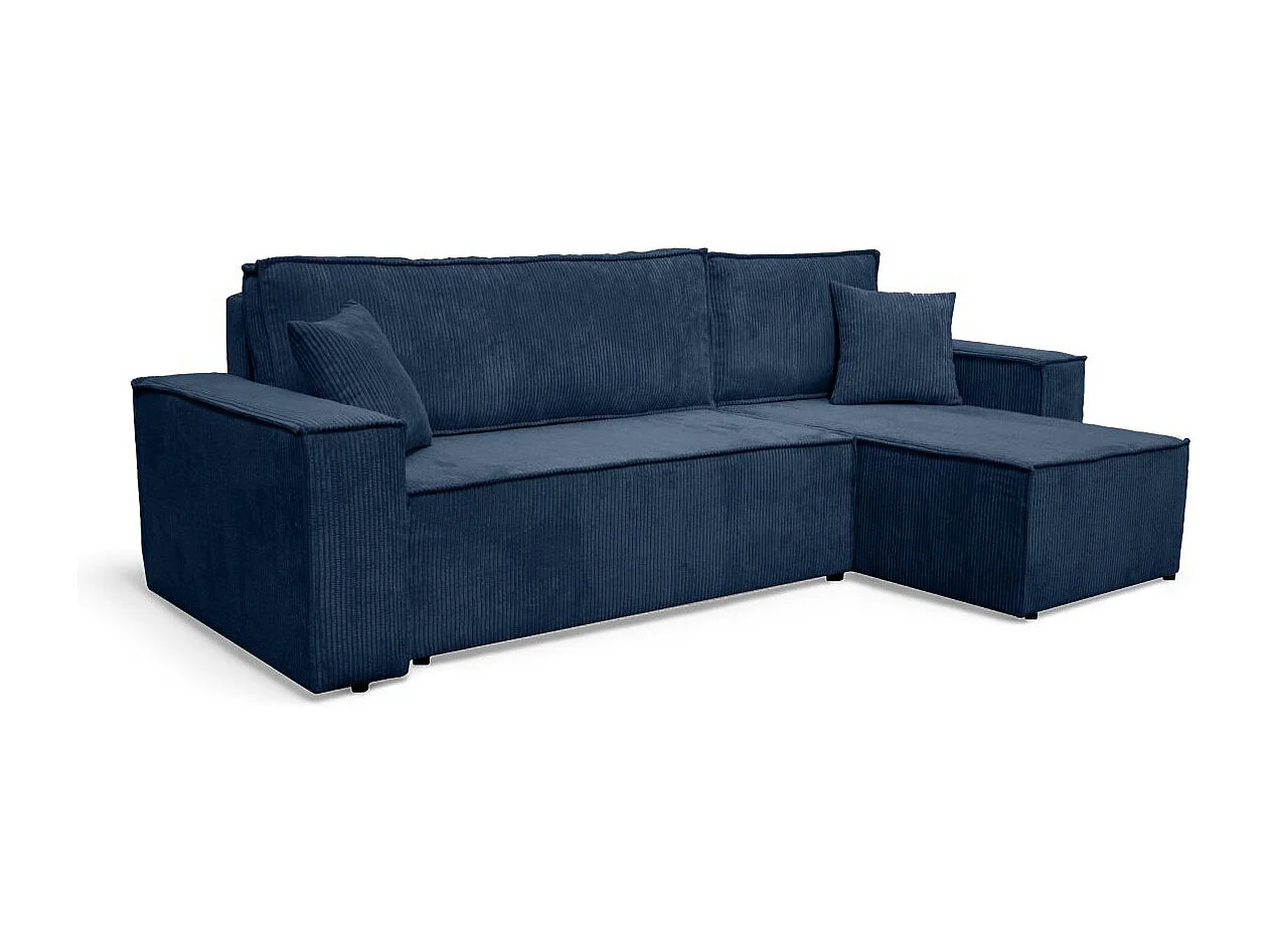 Canapé d'angle FARAH convertible et réversible 4 places en velours cotelé - Bleu foncé
