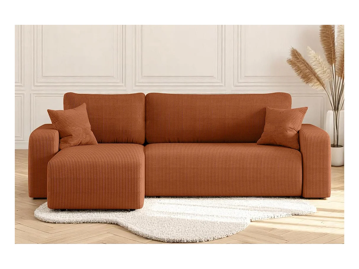 Canapé d'angle ALYA convertible et réversible 4 places en velours cotelé - Terracotta