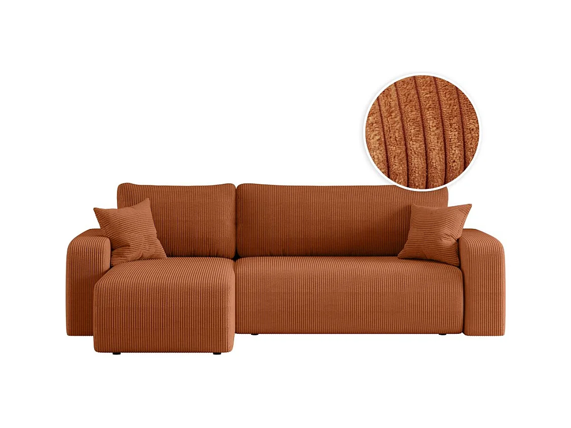 Canapé d'angle ALYA convertible et réversible 4 places en velours cotelé - Terracotta