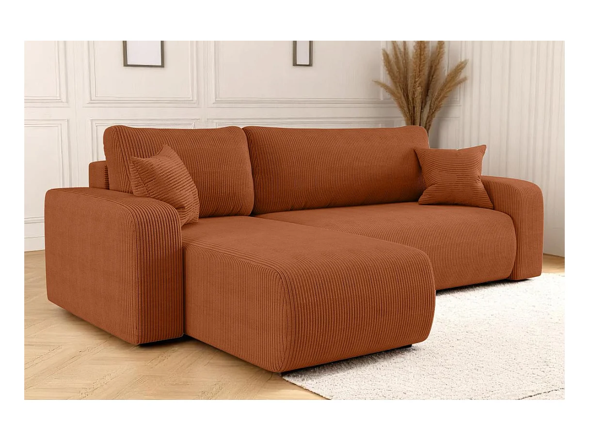 Canapé d'angle ALYA convertible et réversible 4 places en velours cotelé - Terracotta