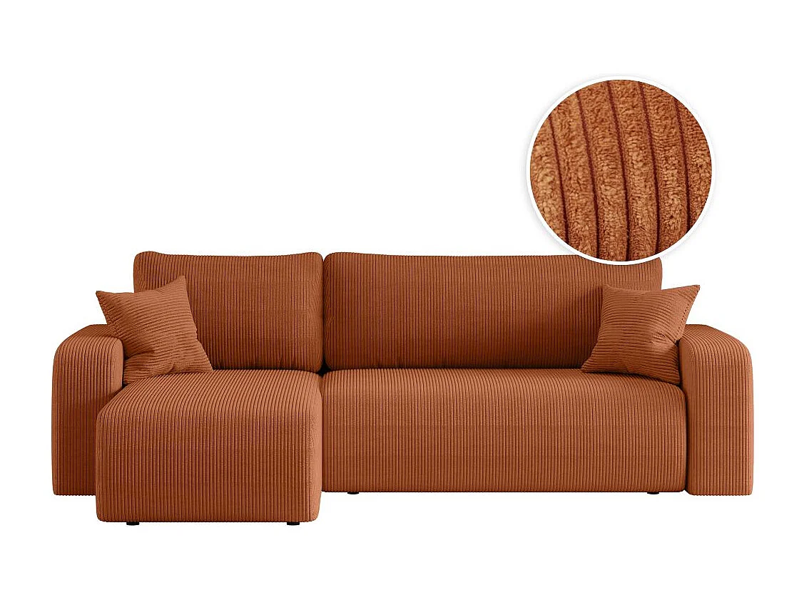 Canapé d'angle ALYA convertible et réversible 4 places en velours cotelé - Terracotta