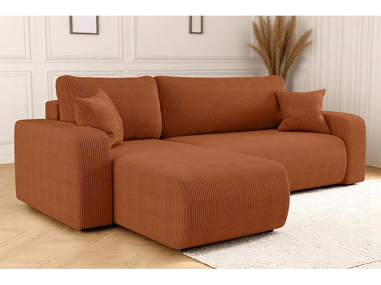 Canapé d'angle ALYA convertible et réversible 4 places en velours cotelé - Terracotta