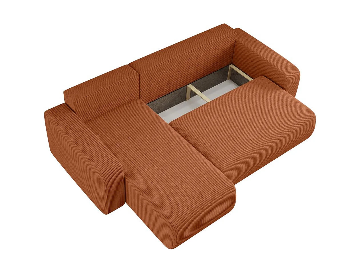 Canapé d'angle ALYA convertible et réversible 4 places en velours cotelé - Terracotta