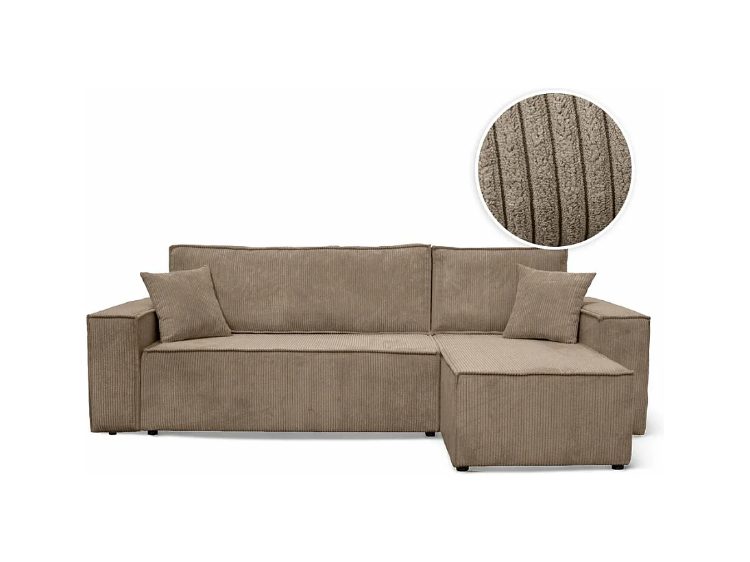 Canapé d'angle FARAH convertible et réversible 4 places en velours cotelé - Taupe