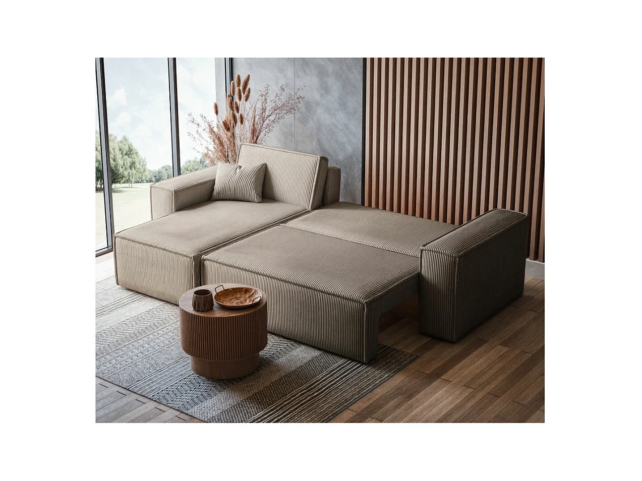 Canapé d'angle FARAH convertible et réversible 4 places en velours cotelé - Taupe