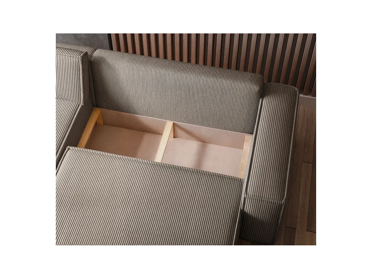 Canapé d'angle FARAH convertible et réversible 4 places en velours cotelé - Taupe