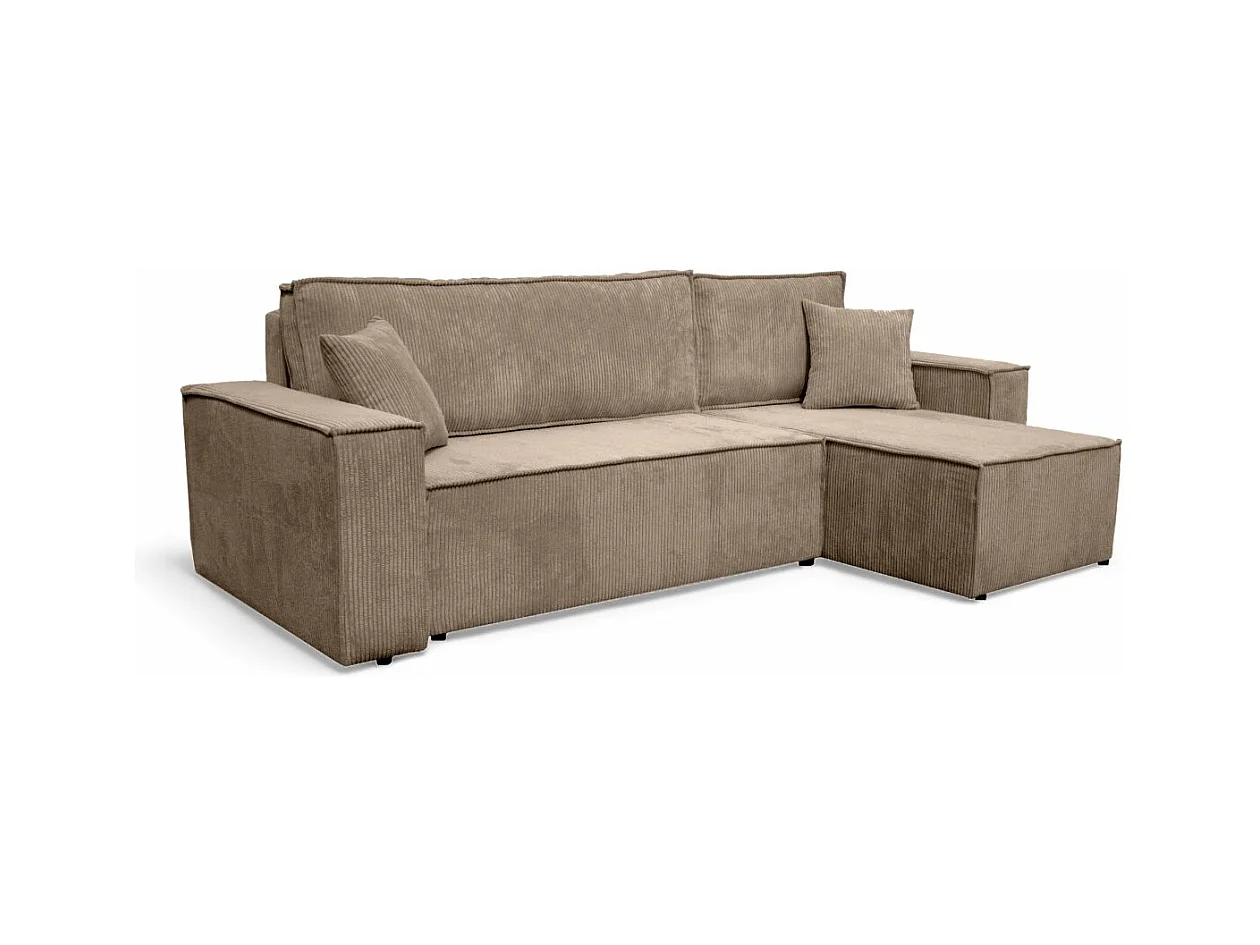 Canapé d'angle FARAH convertible et réversible 4 places en velours cotelé - Taupe