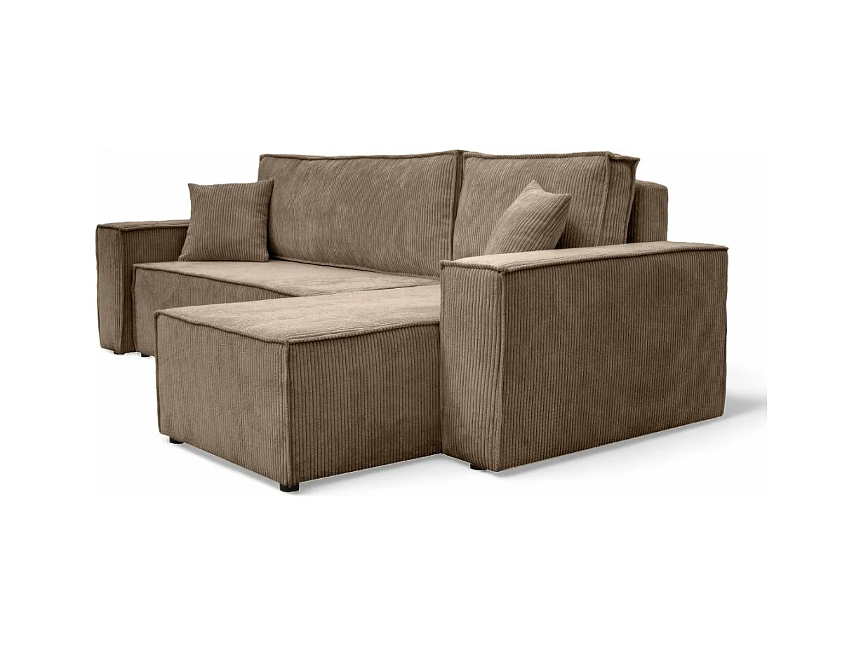 Canapé d'angle FARAH convertible et réversible 4 places en velours cotelé - Taupe