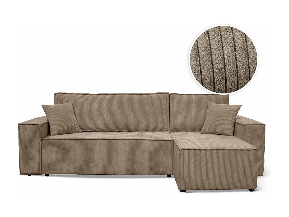 Canapé d'angle FARAH convertible et réversible 4 places en velours cotelé - Taupe