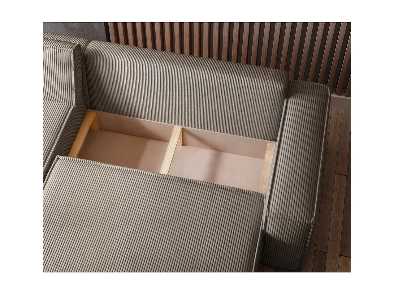 Canapé d'angle FARAH convertible et réversible 4 places en velours cotelé - Taupe