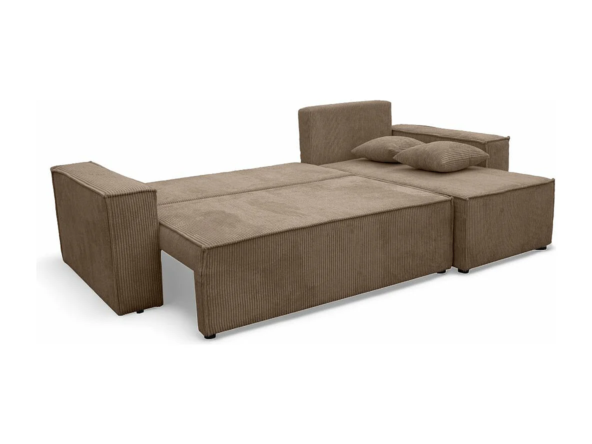 Canapé d'angle FARAH convertible et réversible 4 places en velours cotelé - Taupe