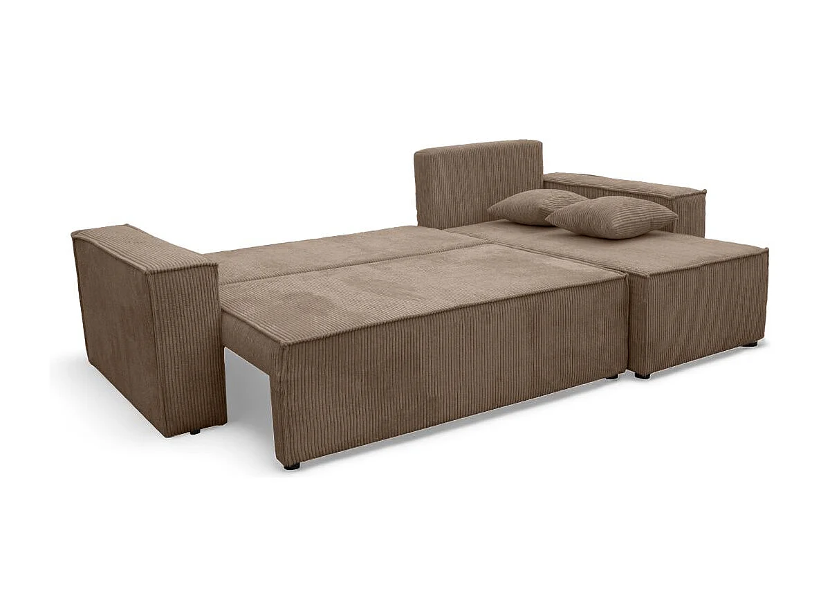 Canapé d'angle FARAH convertible et réversible 4 places en velours cotelé - Taupe