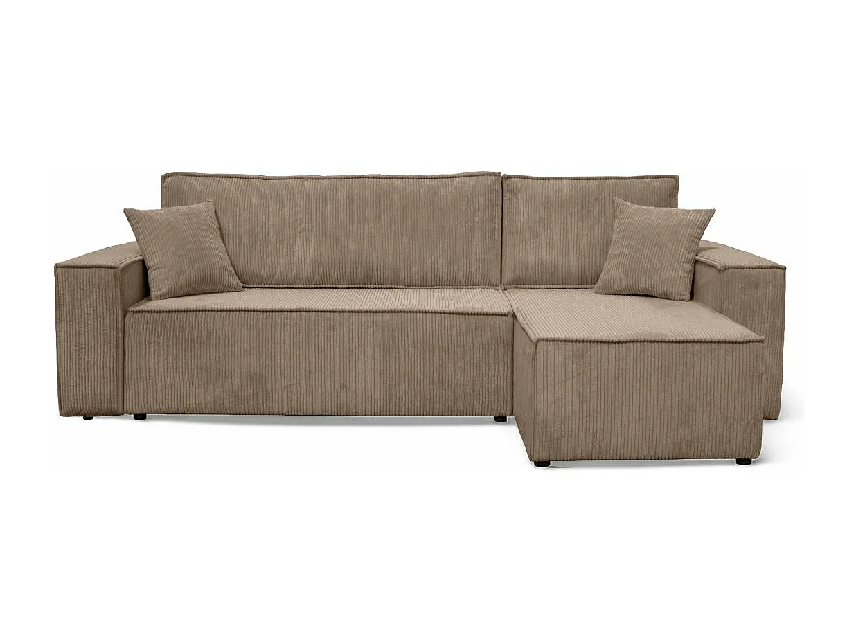 Canapé d'angle FARAH convertible et réversible 4 places en velours cotelé - Taupe