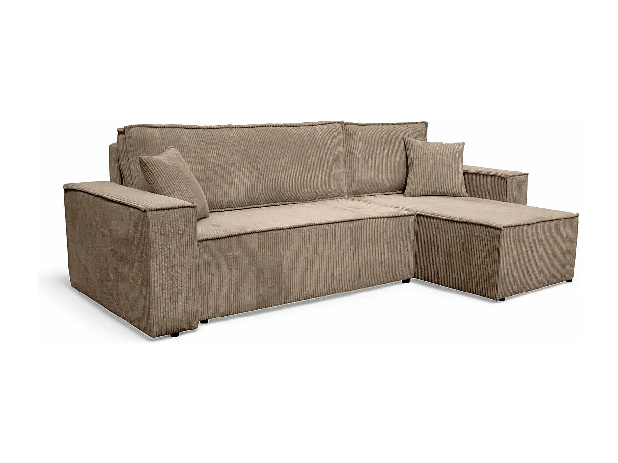 Canapé d'angle FARAH convertible et réversible 4 places en velours cotelé - Taupe