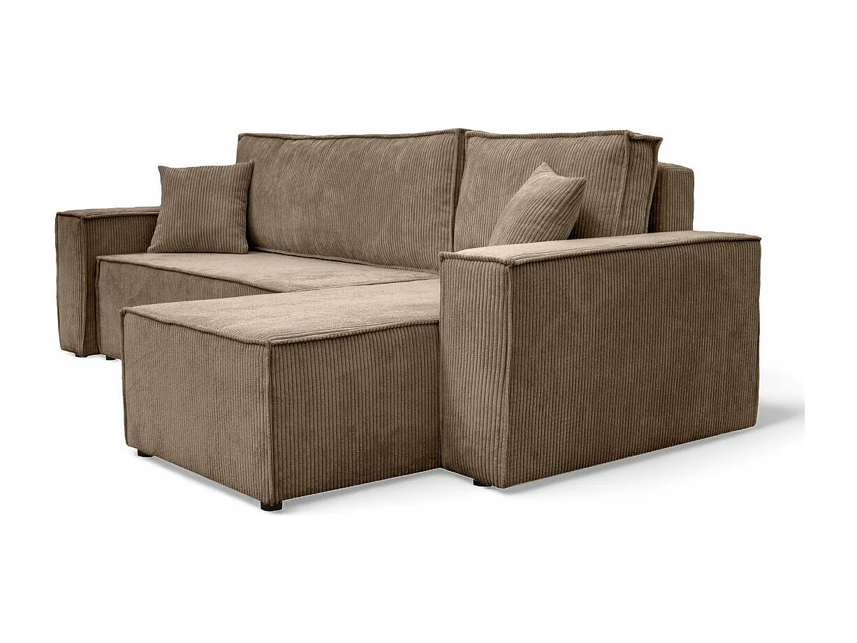 Canapé d'angle FARAH convertible et réversible 4 places en velours cotelé - Taupe