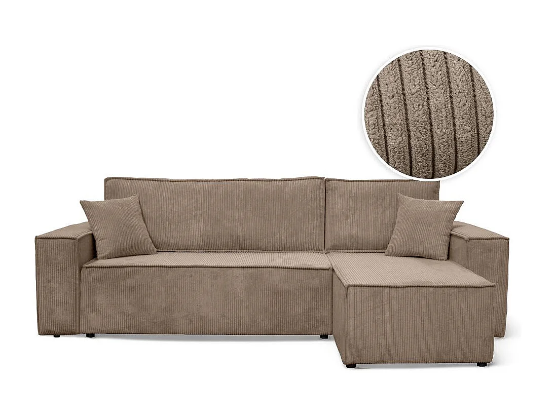 Canapé d'angle FARAH convertible et réversible 4 places en velours cotelé - Taupe