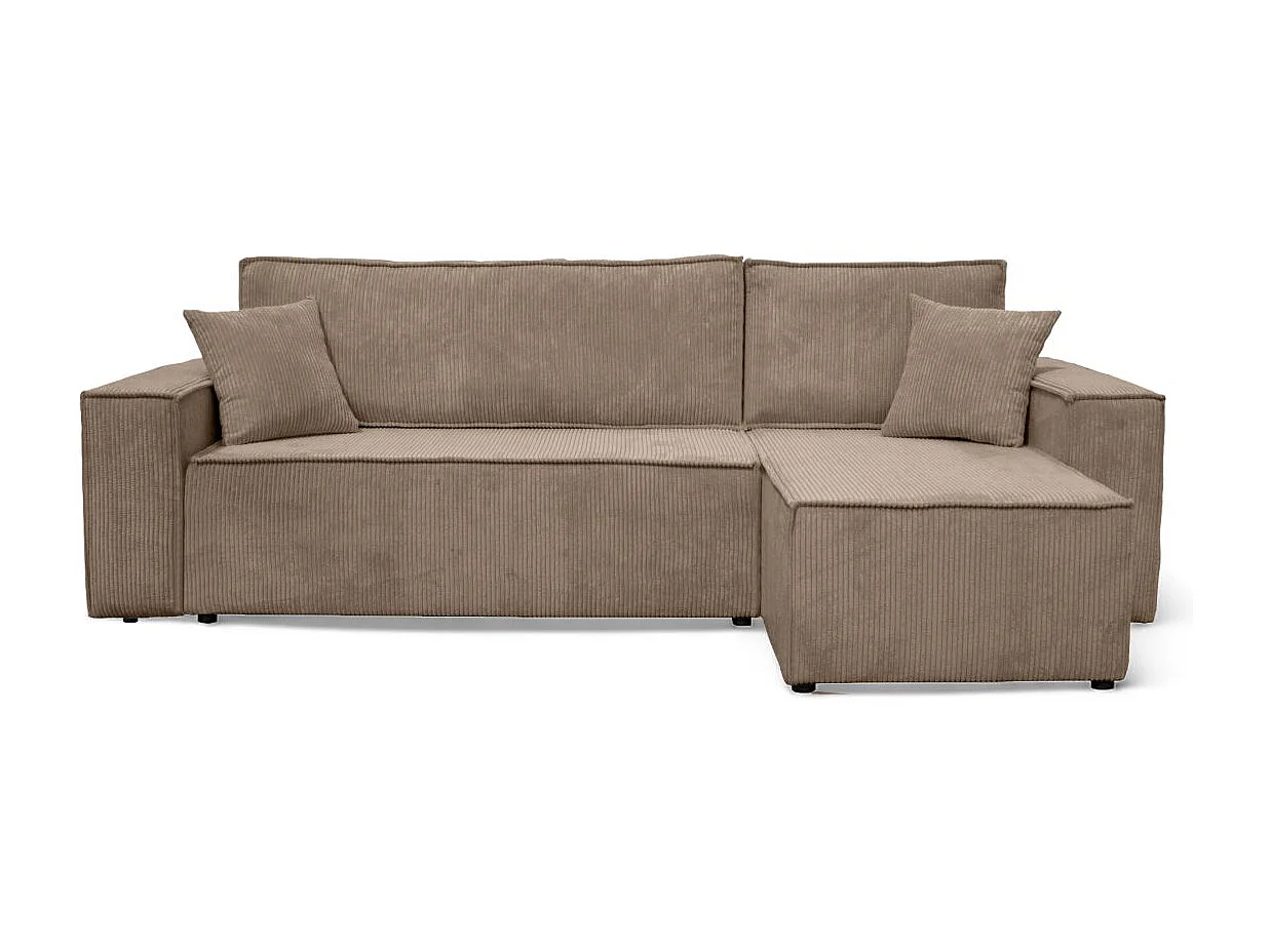 Canapé d'angle FARAH convertible et réversible 4 places en velours cotelé - Taupe