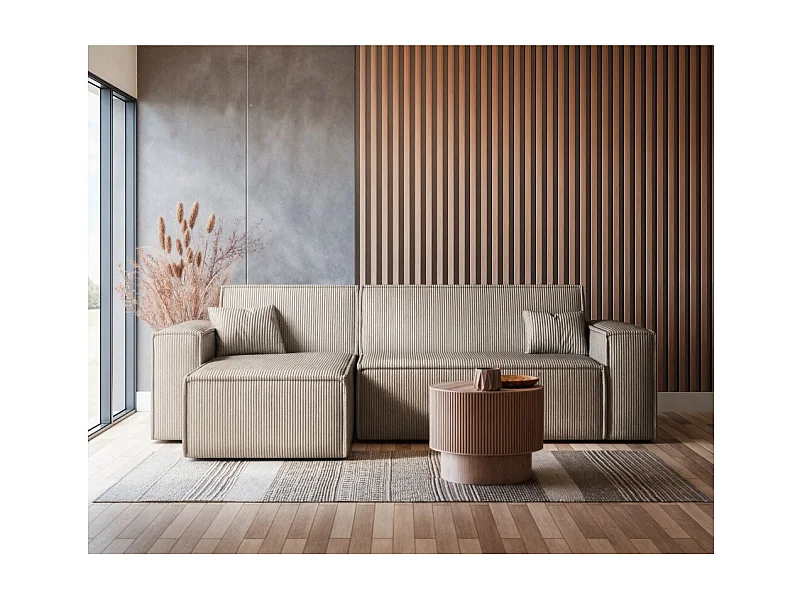 Canapé d'angle FARAH convertible et réversible 4 places en velours cotelé - Taupe