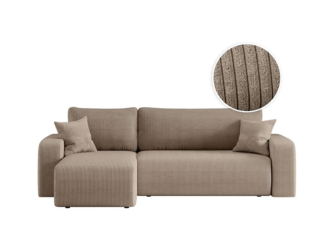 Canapé d'angle ALYA convertible et réversible 4 places en velours cotelé - Taupe