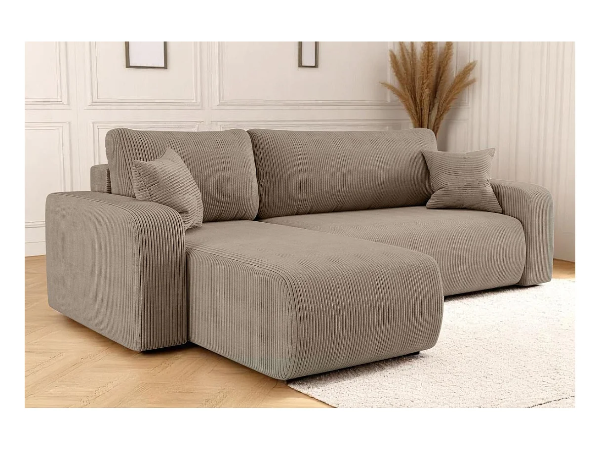 Canapé d'angle ALYA convertible et réversible 4 places en velours cotelé - Taupe