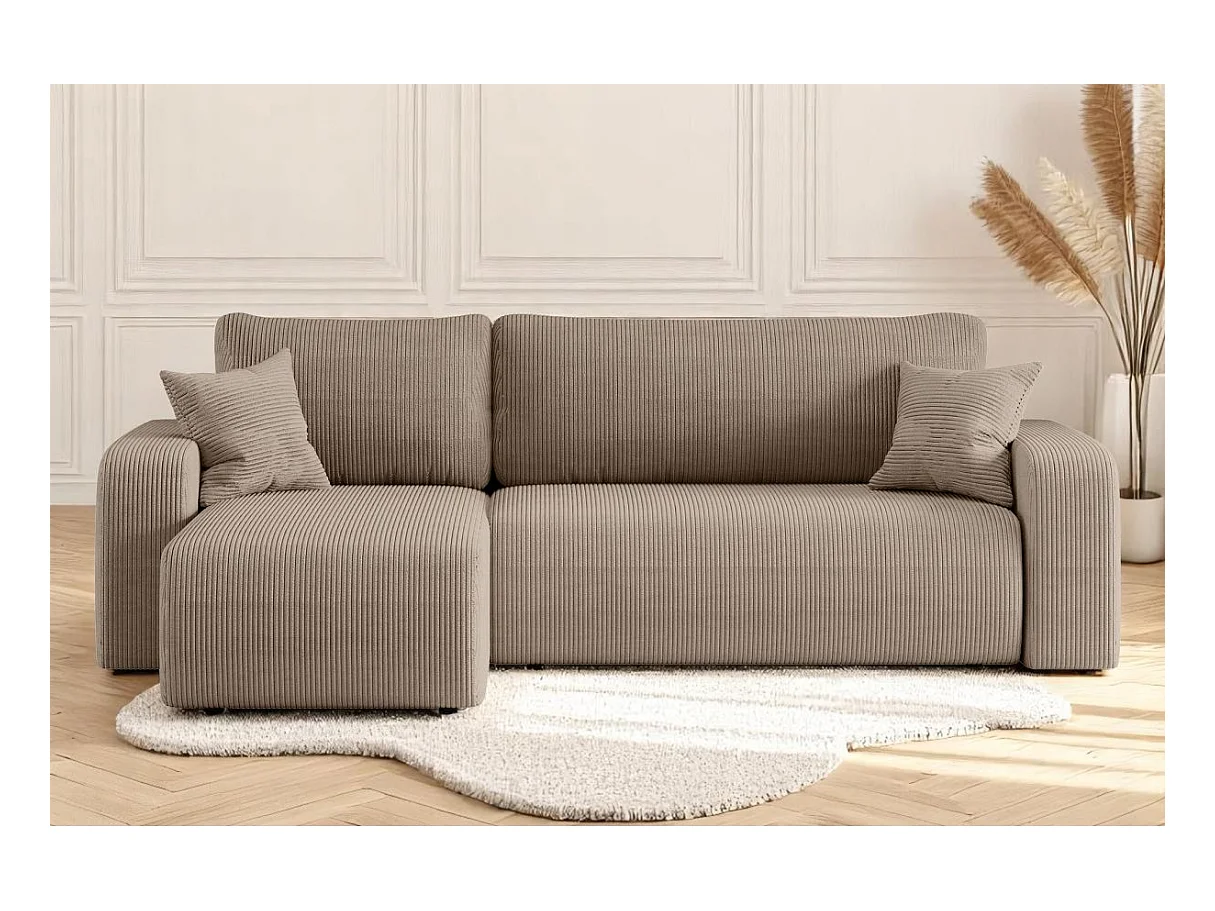 Canapé d'angle ALYA convertible et réversible 4 places en velours cotelé - Taupe