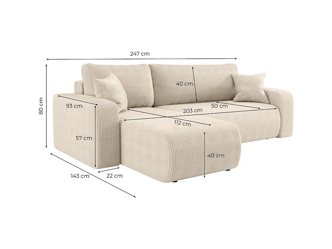 Canapé d'angle ALYA convertible et réversible 4 places en velours cotelé - Taupe