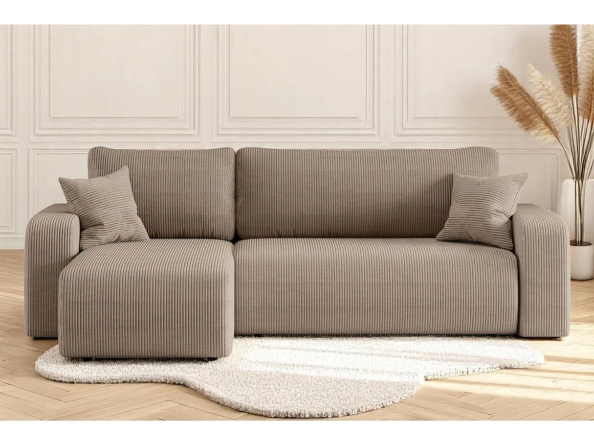 Canapé d'angle ALYA convertible et réversible 4 places en velours cotelé - Taupe