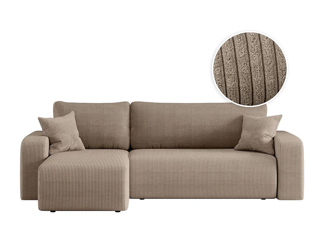 Canapé d'angle ALYA convertible et réversible 4 places en velours cotelé - Taupe