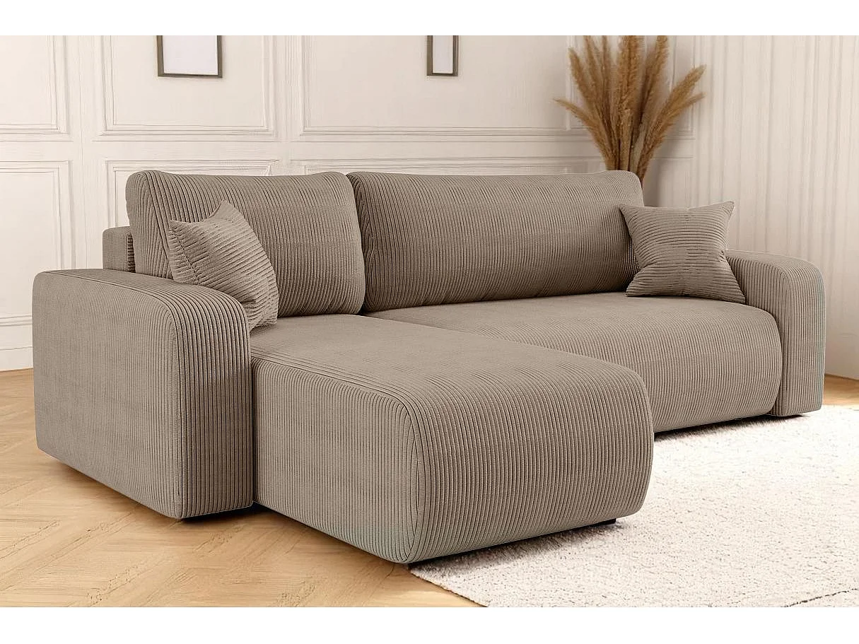 Canapé d'angle ALYA convertible et réversible 4 places en velours cotelé - Taupe