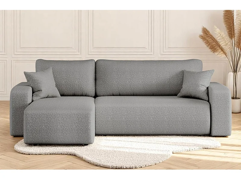 Canapé d'angle ALYA convertible et réversible 4 places en tissu bouclette - Gris