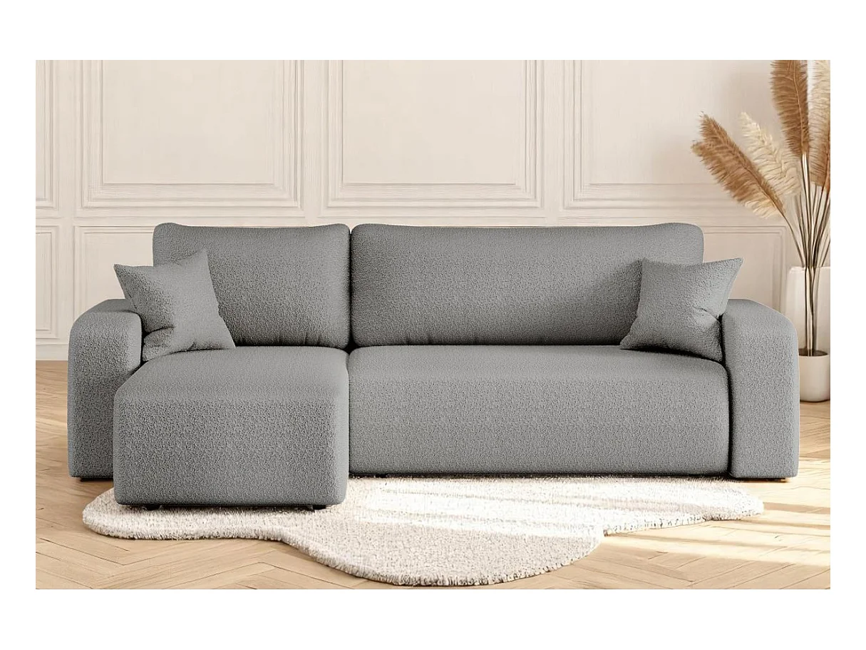 Canapé d'angle ALYA convertible et réversible 4 places en tissu bouclette - Gris