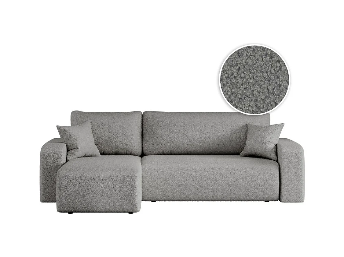 Canapé d'angle ALYA convertible et réversible 4 places en tissu bouclette - Gris