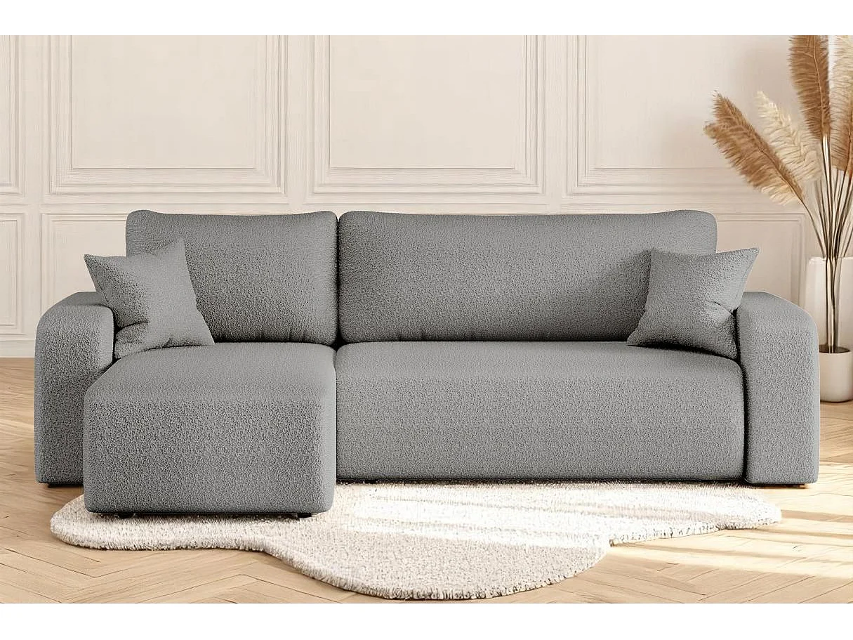 Canapé d'angle ALYA convertible et réversible 4 places en tissu bouclette - Gris