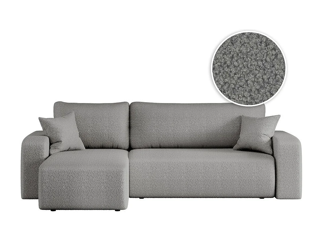 Canapé d'angle ALYA convertible et réversible 4 places en tissu bouclette - Gris