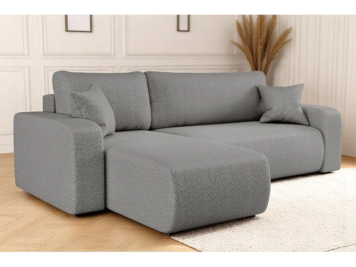 Canapé d'angle ALYA convertible et réversible 4 places en tissu bouclette - Gris