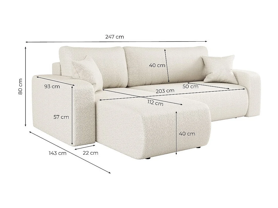 Canapé d'angle ALYA convertible et réversible 4 places en tissu bouclette - Gris