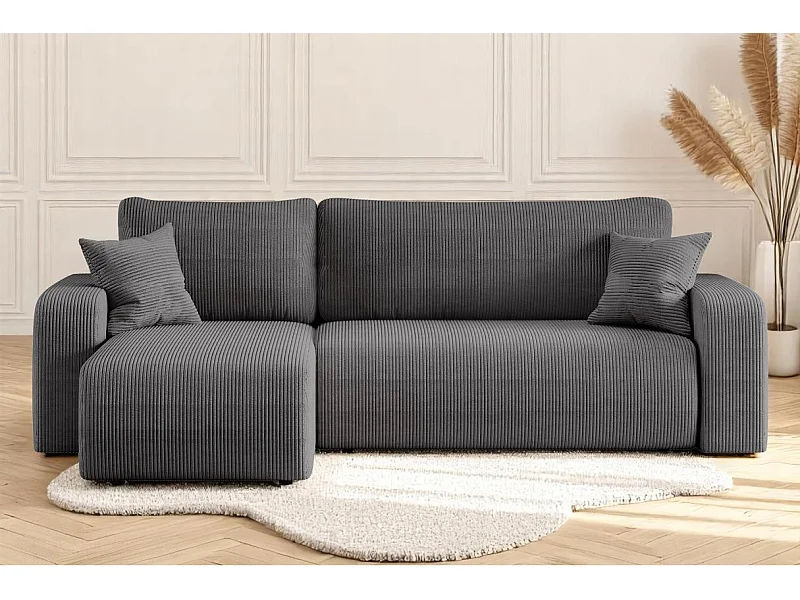 Canapé d'angle ALYA convertible et réversible 4 places en velours cotelé - Gris