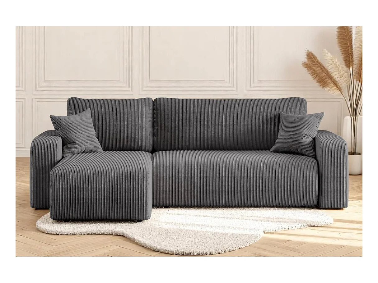 Canapé d'angle ALYA convertible et réversible 4 places en velours cotelé - Gris