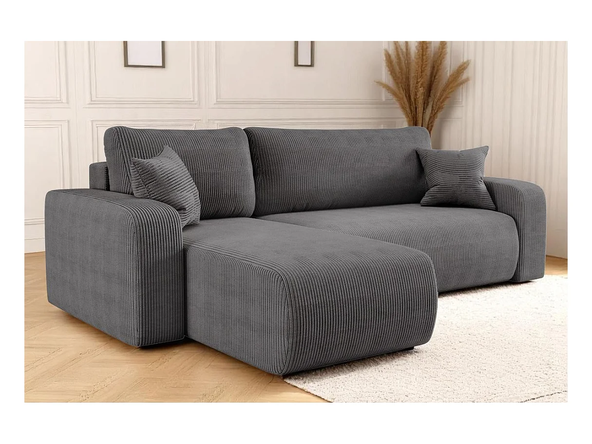 Canapé d'angle ALYA convertible et réversible 4 places en velours cotelé - Gris