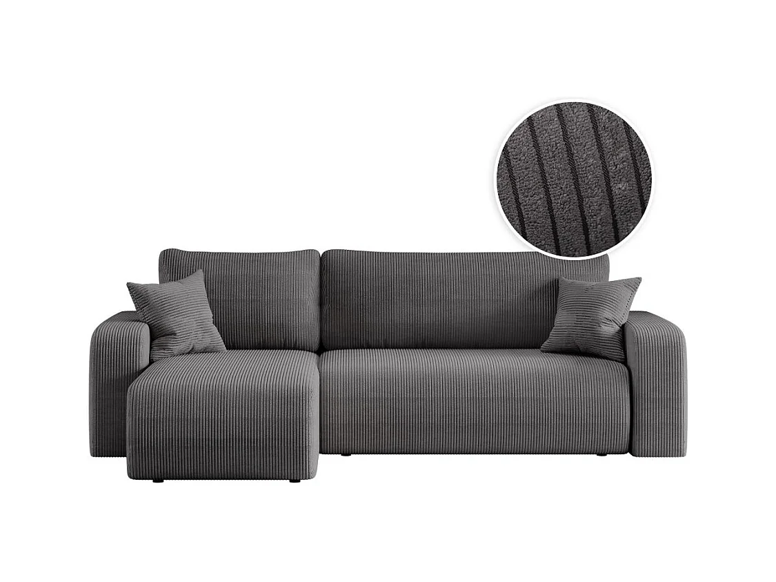 Canapé d'angle ALYA convertible et réversible 4 places en velours cotelé - Gris