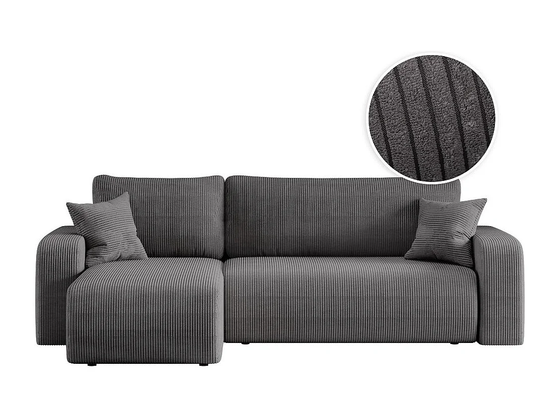 Canapé d'angle ALYA convertible et réversible 4 places en velours cotelé - Gris