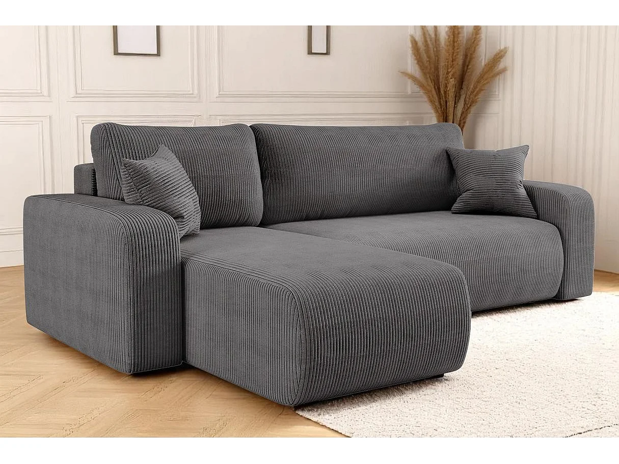 Canapé d'angle ALYA convertible et réversible 4 places en velours cotelé - Gris