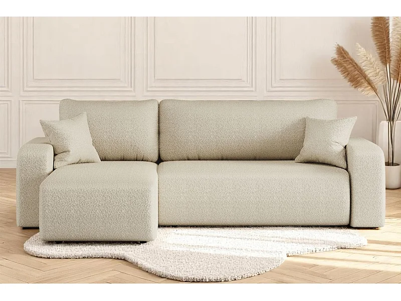 Canapé d'angle ALYA convertible et réversible 4 places en tissu bouclette - Beige