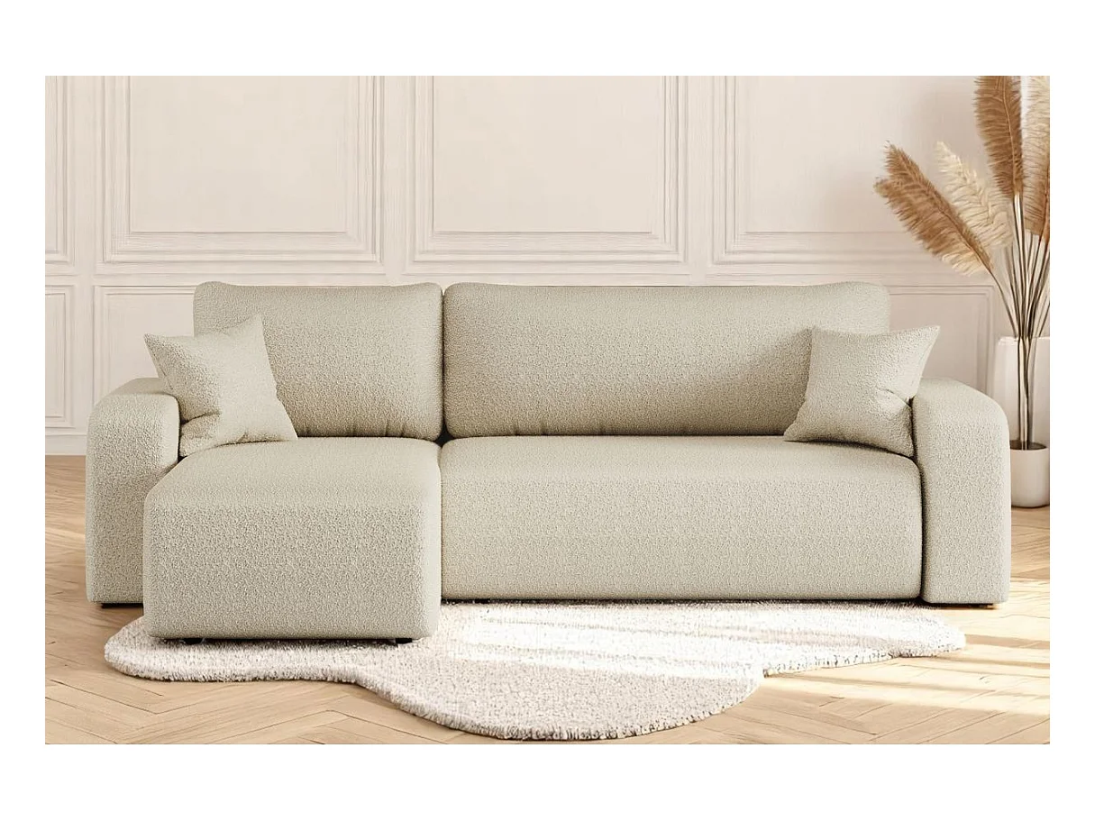 Canapé d'angle ALYA convertible et réversible 4 places en tissu bouclette - Beige