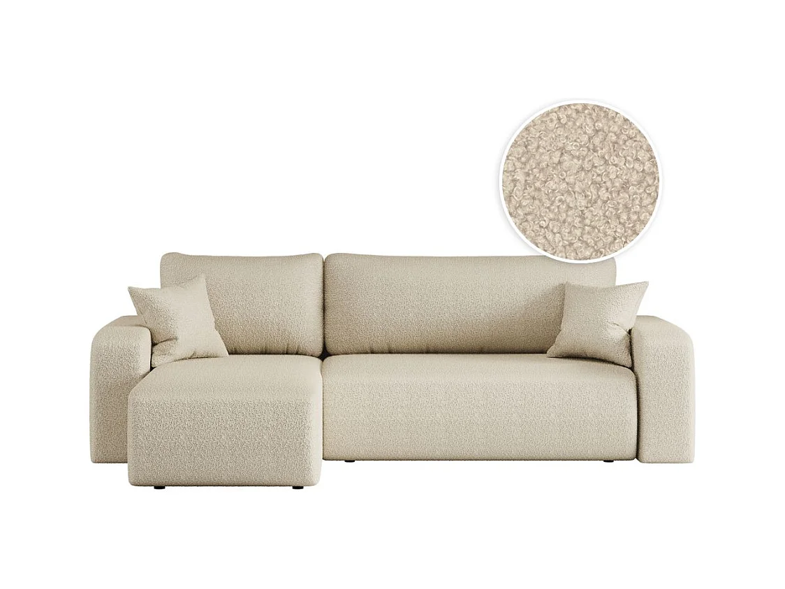 Canapé d'angle ALYA convertible et réversible 4 places en tissu bouclette - Beige