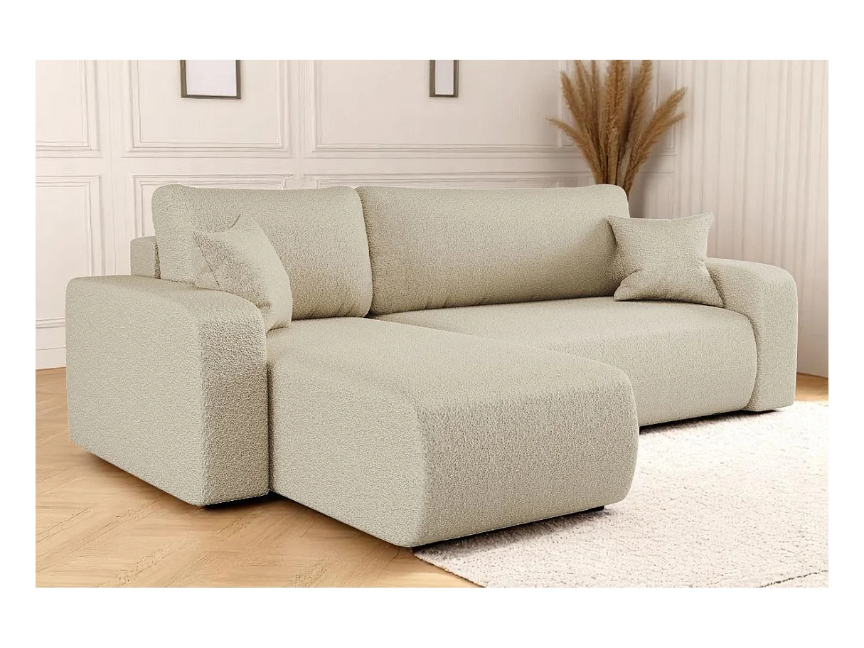 Canapé d'angle ALYA convertible et réversible 4 places en tissu bouclette - Beige
