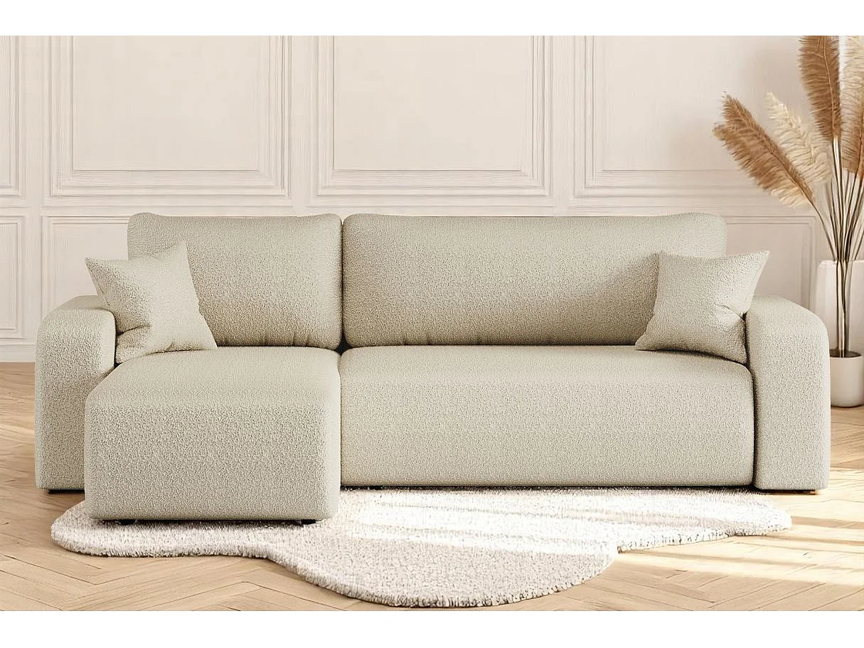 Canapé d'angle ALYA convertible et réversible 4 places en tissu bouclette - Beige