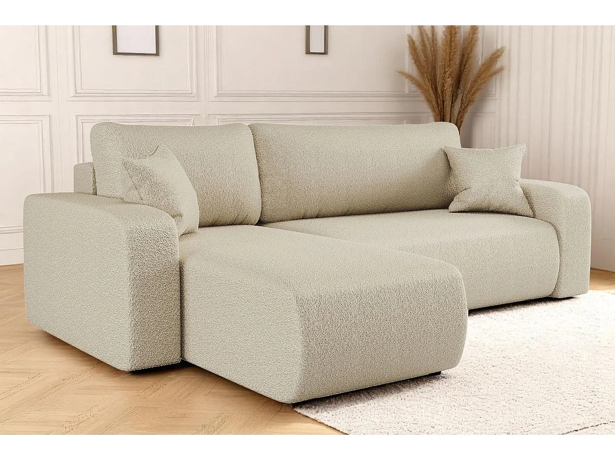 Canapé d'angle ALYA convertible et réversible 4 places en tissu bouclette - Beige