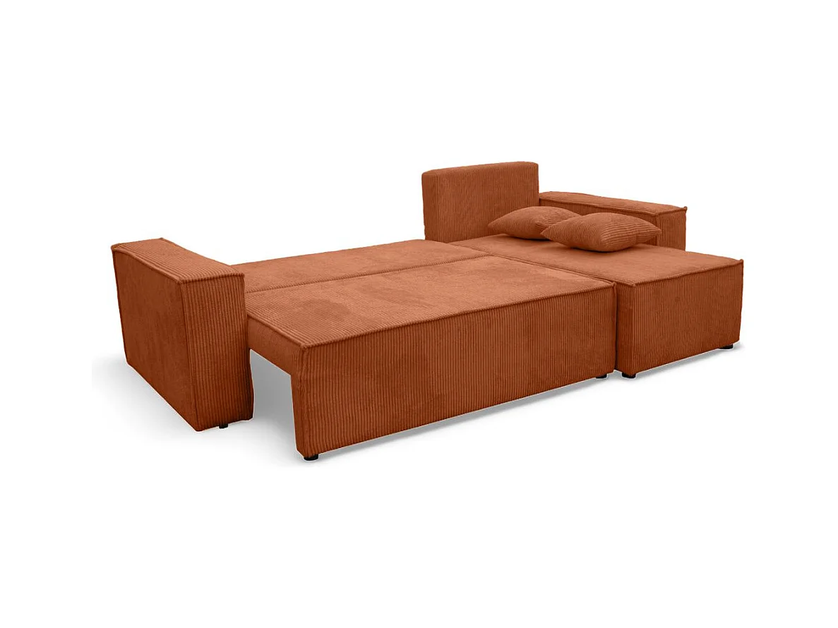 Canapé d'angle FARAH convertible et réversible 4 places en velours cotelé - Terracotta